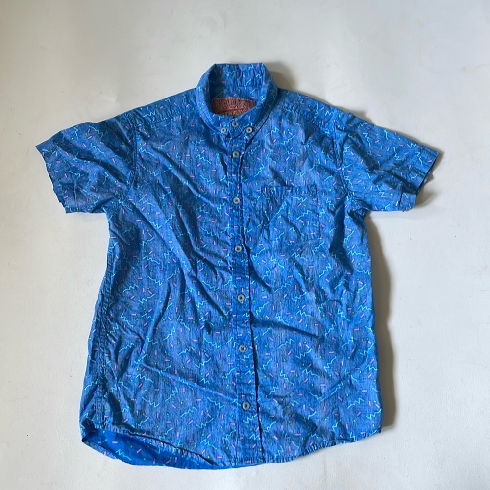 Brooklyn Clothing Co. Short Sleeve Button Up mens S blue with confetti